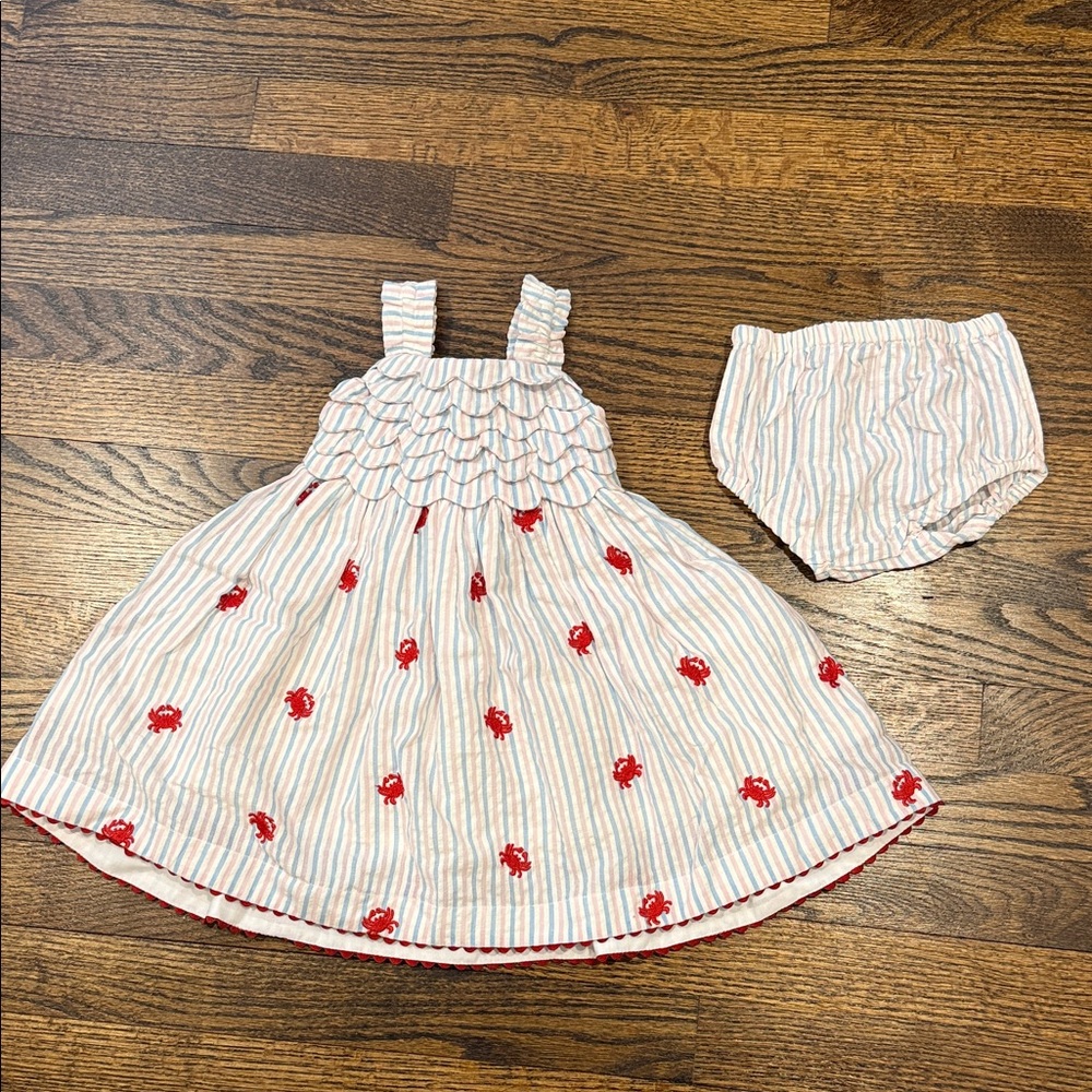 NWT Pink and Blue Seersucker Crab Dress 18 Months